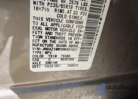 2013 Nissan Murano S from USA, damaged, VIN JN8AZ1MW0DW301521